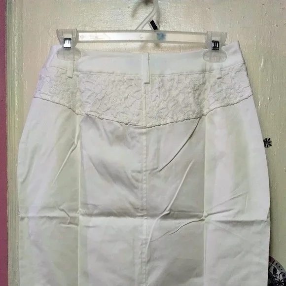 Slim Fit Skirt Casual Lace Panel Slit Office Knee Length Pencil with Pockets (S) - Picture 5 of 8